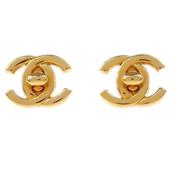 Chanel CC Turnlock Earrings Clip-On Gold Small - Picture 1 of 5
